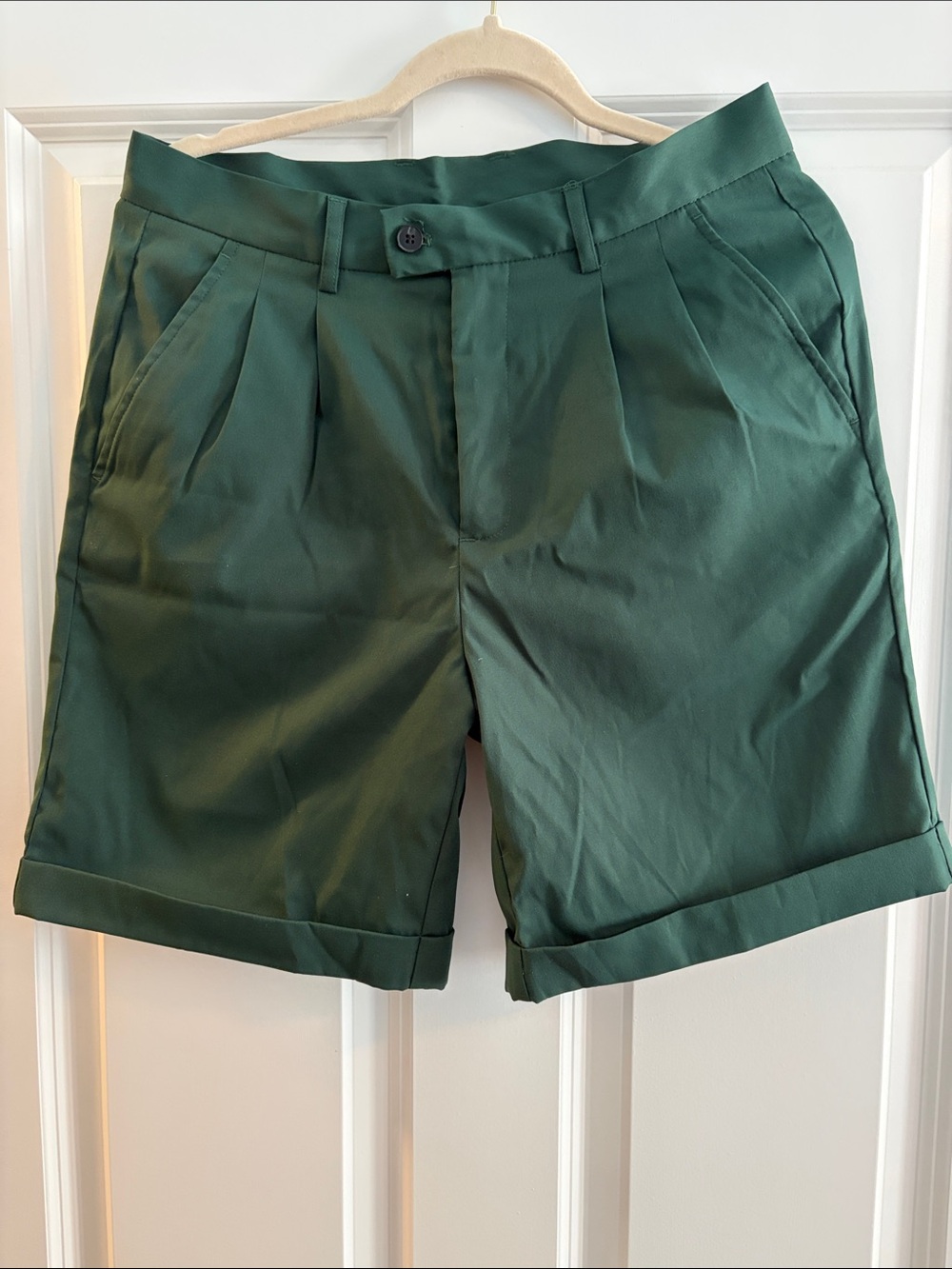 Forest Green Pleated Cuff Shorts